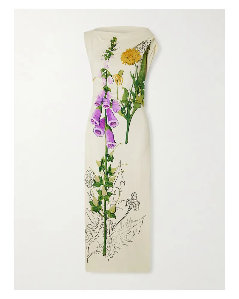 Oscar de la Renta Draped Printed Jersey Midi Dress - Multi Multi