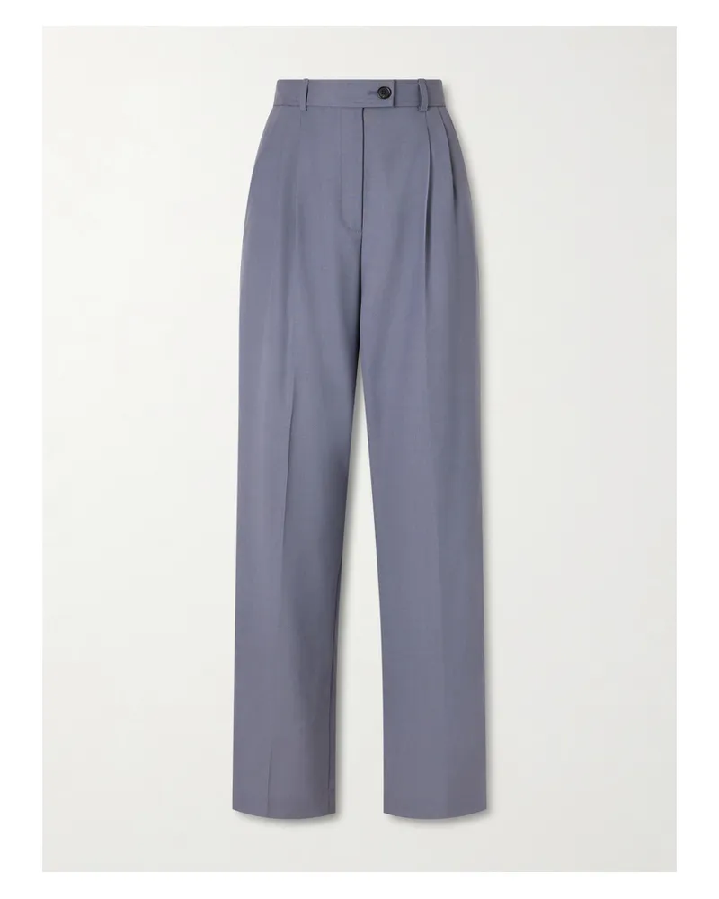 The Row Ragnar Pleated Wool Straight-leg Pants - Blue Blue