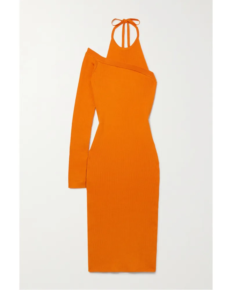 Monse Asymmetrisches Neckholder-midikleid aus einer Gerippten Wollmischung Orange