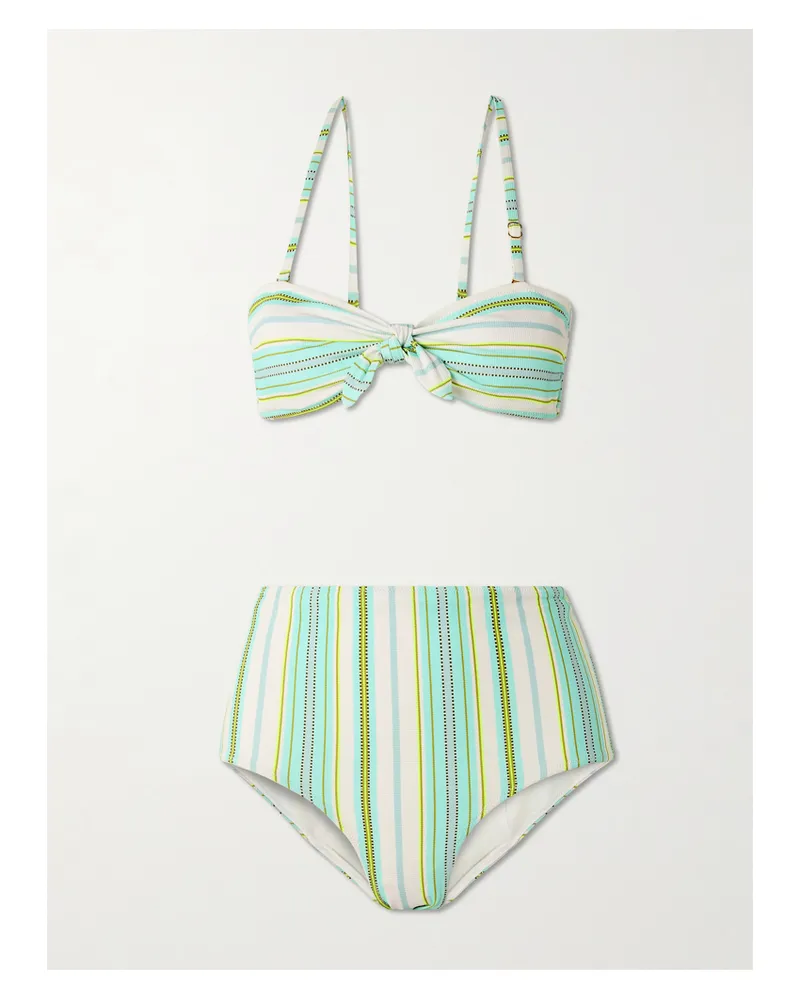 lemlem Ava + Elsi Printed Ribbed Recycled Bikini - Green Green