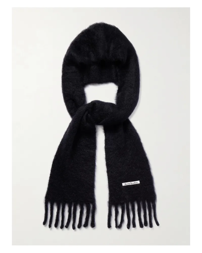 Acne Studios Schal Aus Einer Mohair-wollmischung Mit Fransen Und Kapuze - Schwarz Schwarz
