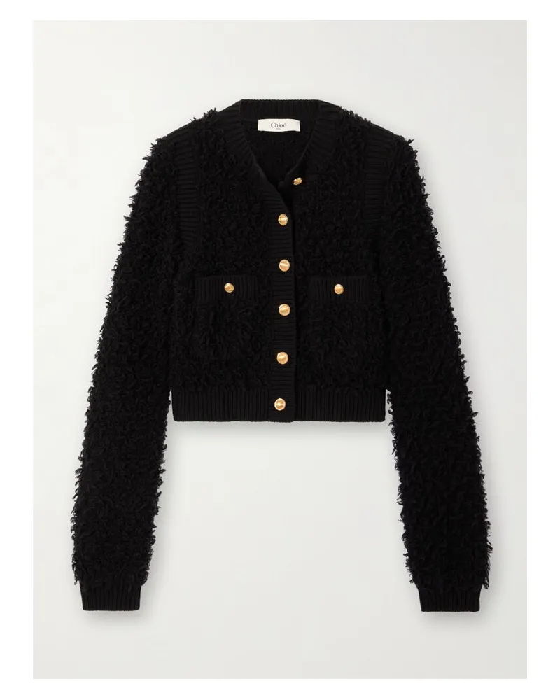 Chloé Cardigan Aus Bouclé Aus Einer Woll-seidenmischung - Schwarz Schwarz
