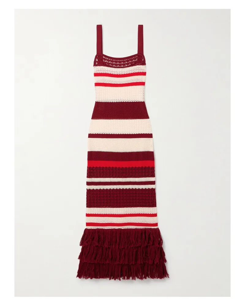 Johanna Ortiz Embayed Maxikleid Aus Gehäkelter Pima-baumwolle Mit Fransen - Burgunder Burgunder