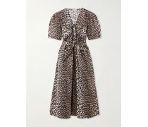 Midikleid Aus Baumwollpopeline Mit Leopardenprint, Schleifen Und Bindegürtel - Animal-Print