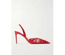 Kate Max Metallic Leather-trimmed Crystal-embellished Lace Slingback Sandals - Red