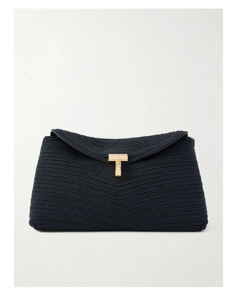 Totême Mini T-lock Leather-trimmed Woven Clutch - Black Black