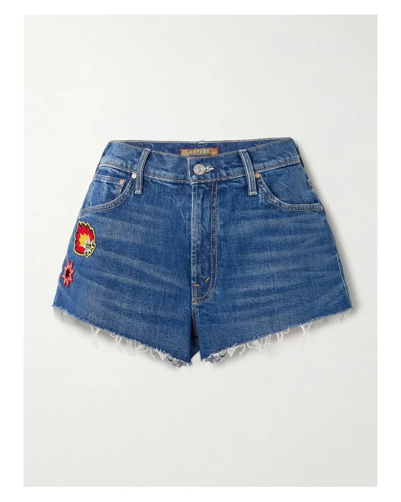 Mother La Doublej The Dodger Shorts Aus Denim Mit Applikationen Und Fransen - Blau Blau