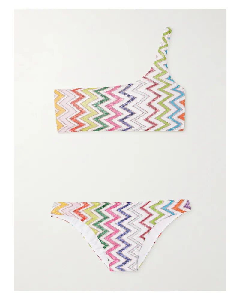 Missoni Mare Asymmetrischer Bikini Aus Gestreiftem Metallic-häkelstrick - Mehrfarbig Mehrfarbig