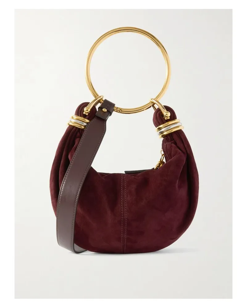 Chloé Schultertasche Aus Veloursleder Mit Lederbesätzen Und Verzierungen - Burgunder Burgunder