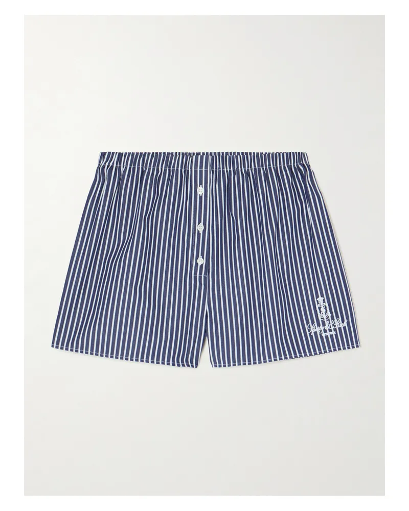 SPORTY & RICH Vendome Mini Boxer Shorts Aus Gestreifter Baumwolle Mit Stickerei - Blau Blau