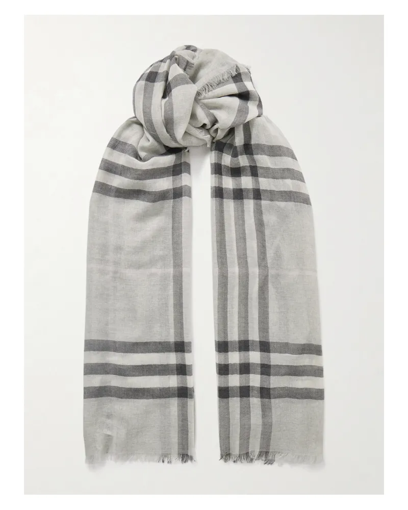 Burberry Schal Aus Karierter Wolle Mit Fransen - Grau Grau