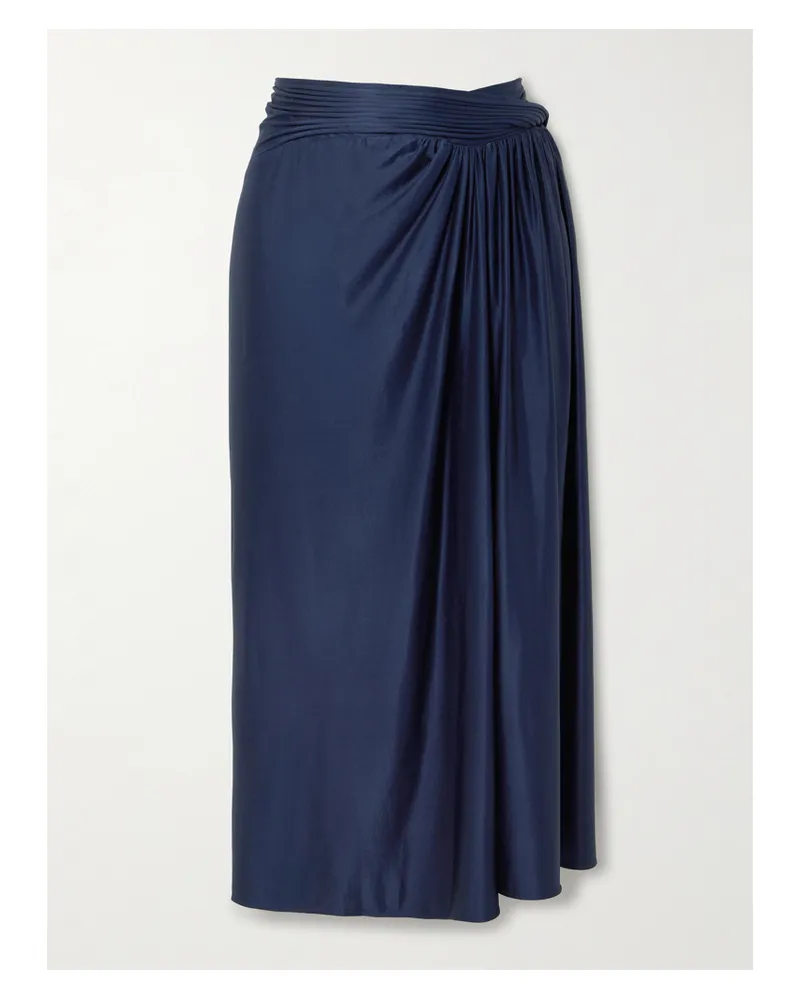 Paco Rabanne Draped Satin-jersey Midi Skirt - Blue Blue