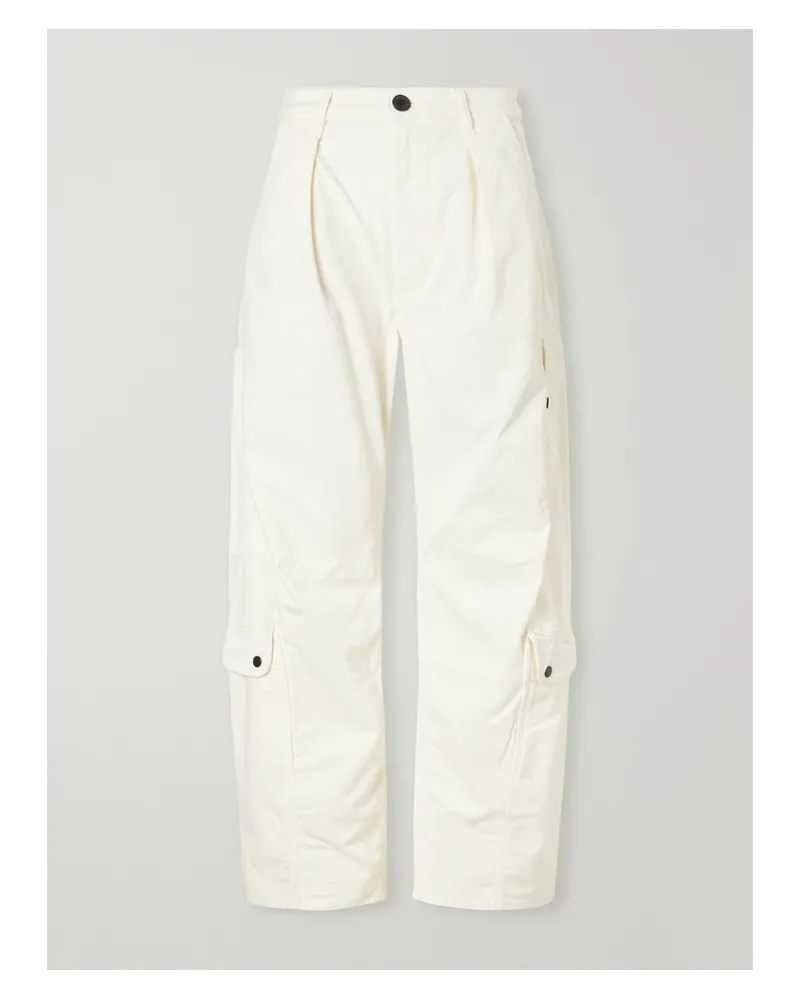 Citizens of humanity Flight Pleated Organic Cotton-blend Twill Barrel-leg Pants - Neutrals Neutrals