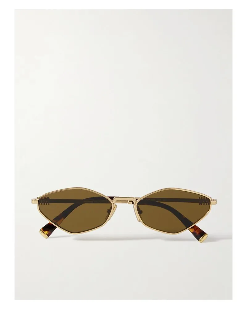 Miu Miu Hexagon Goldfarbene Sonnenbrille Mit Sechseckigem Rahmen Gold