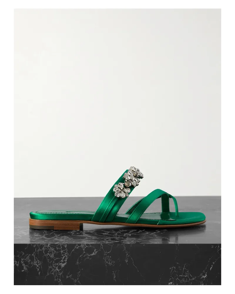 Manolo Blahnik Perlusa Pantoletten Aus Satin Mit Kristallen - Grün Grün