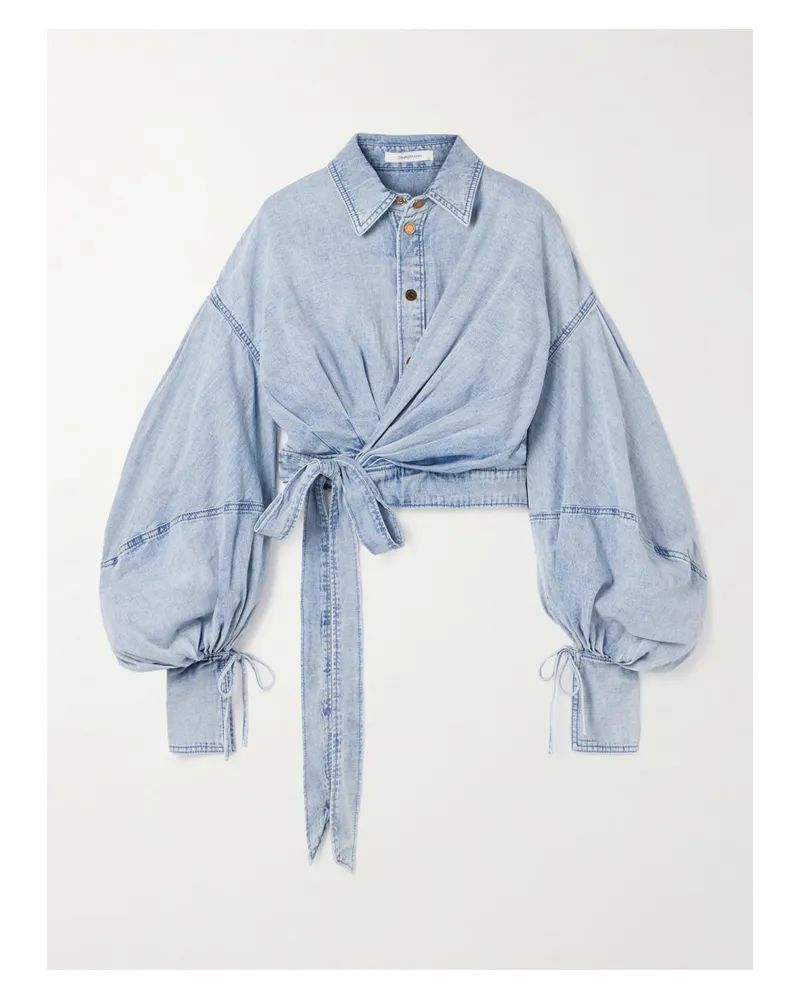 Zimmermann Cropped Wrap-effect Denim Top - Blue Blue