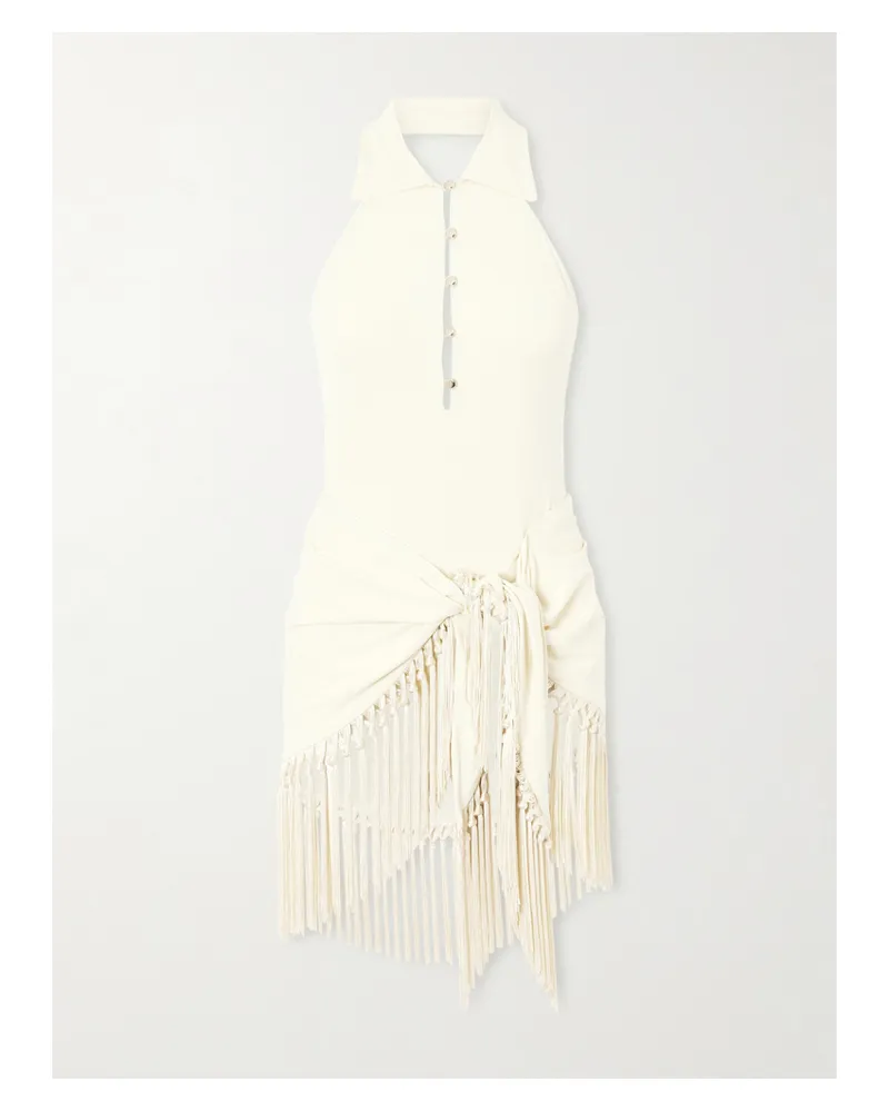 Taller Marmo Tropicana Halterneck Swimsuit And Fringed Pareo Set - Neutrals Neutrals
