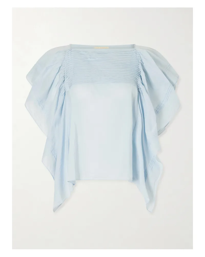 Ulla Johnson Lu Ruffled Cotton-voile Top - Blue Blue