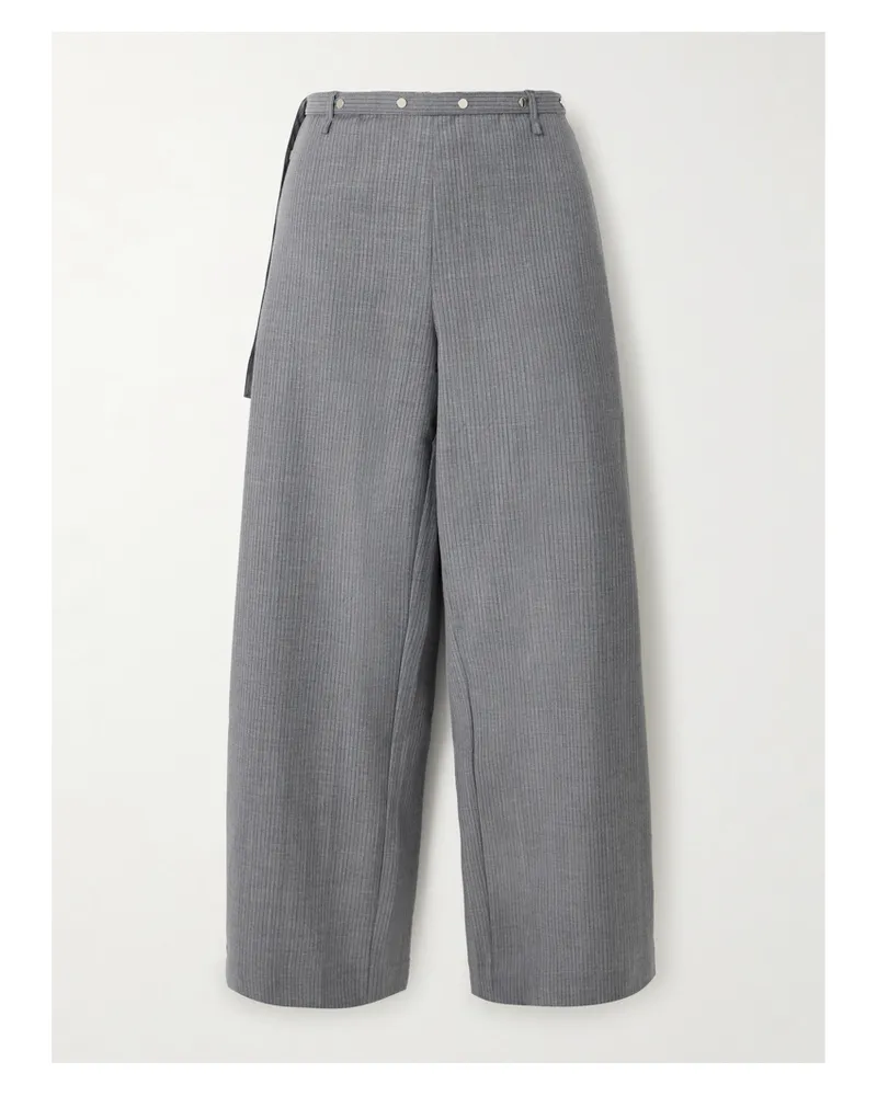 Deiji Studios Belted Pinstriped Wool Pants - Gray Gray