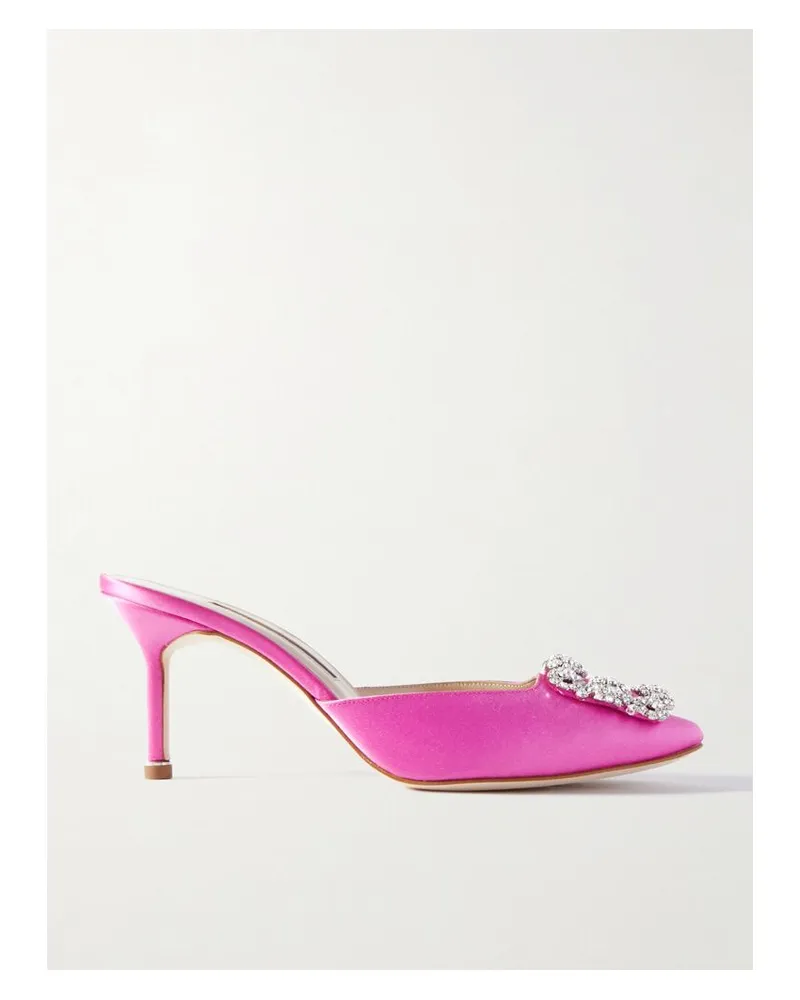 Manolo Blahnik Hangisimu 70 Mules Aus Satin Mit Kristallen - Pink Pink