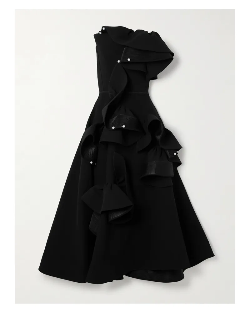 Maticevski Atonement Trägerloses Maxikleid Aus Crêpe Mit Volants Und Mesh-besätzen - Schwarz Schwarz