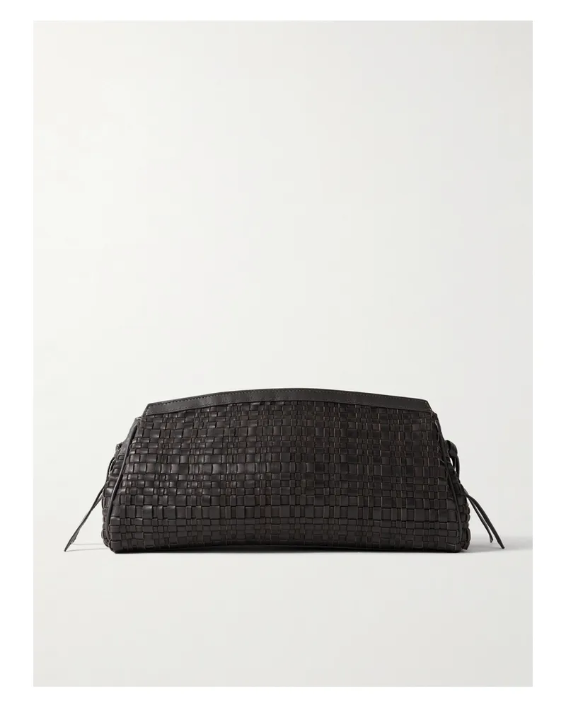 STAUD Maude Woven Leather Clutch - Brown Brown
