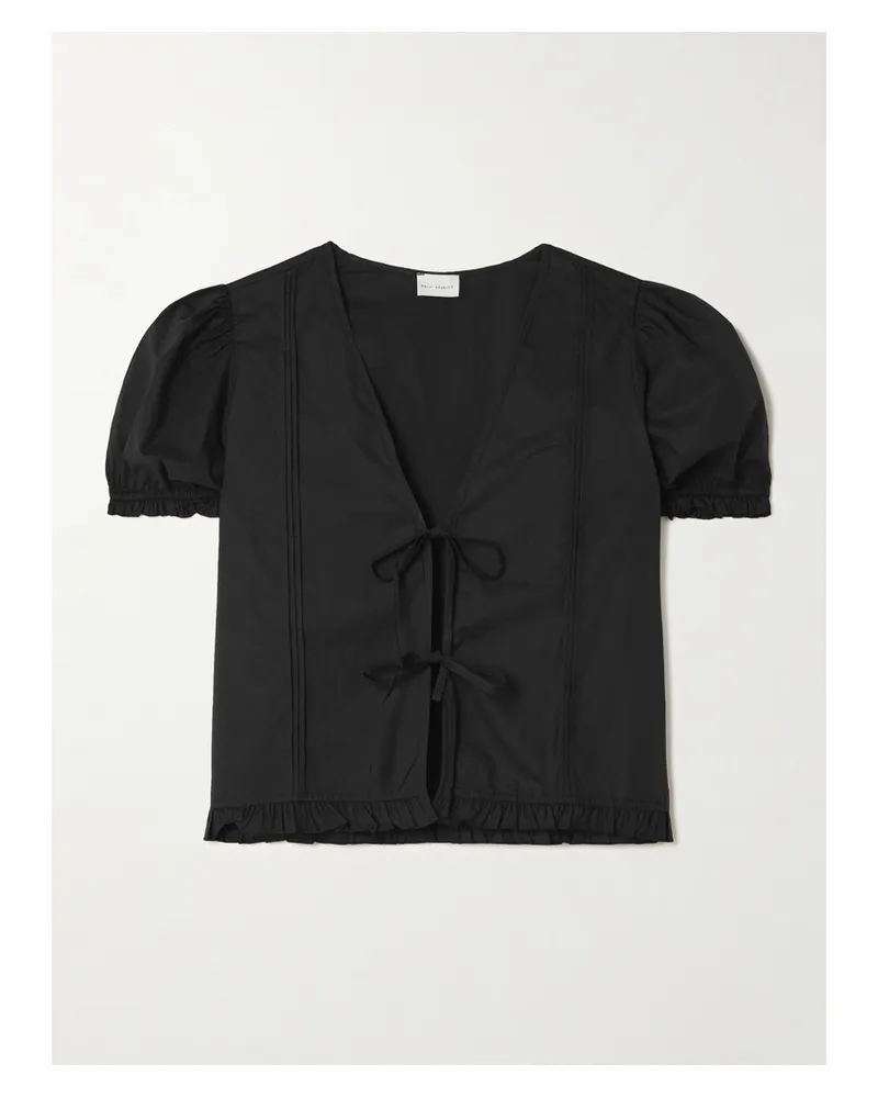 Deiji Studios Pintuck Tie-detailed Organic Cotton-poplin Top - Black Black