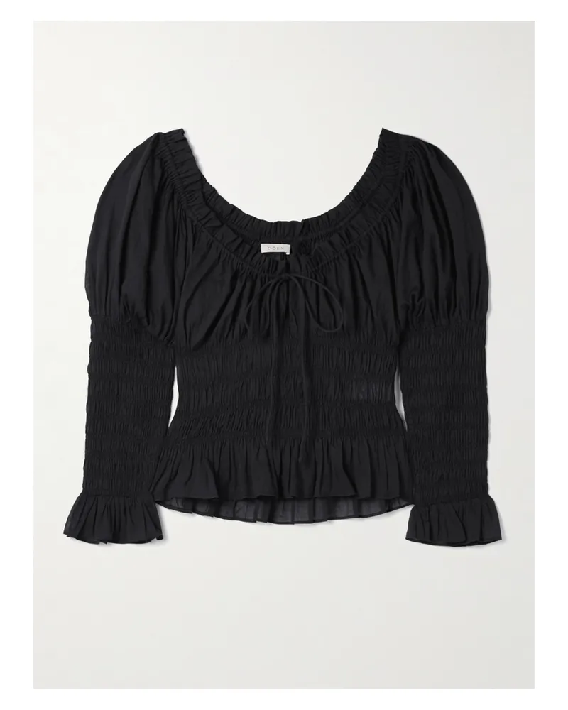 DÔEN Baptisia Shirred Organic Cotton-voile Top - Black Black