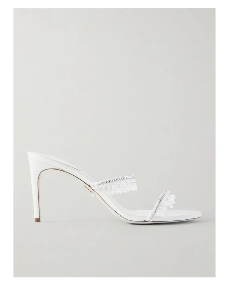 René Caovilla Sandalen Aus Satin Mit Kristallen - Weiß Weiß