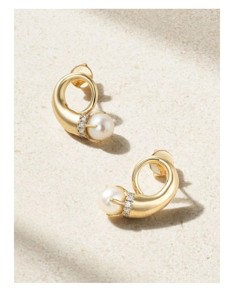 MATEO Cornucopia Ohrringe Aus 14 karat Gold Mit Diamanten Und Perlen Gold