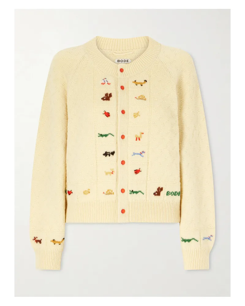 BODE Zoologist Embroidered Merino Wool And Alpaca-blend Cardigan - Yellow Yellow