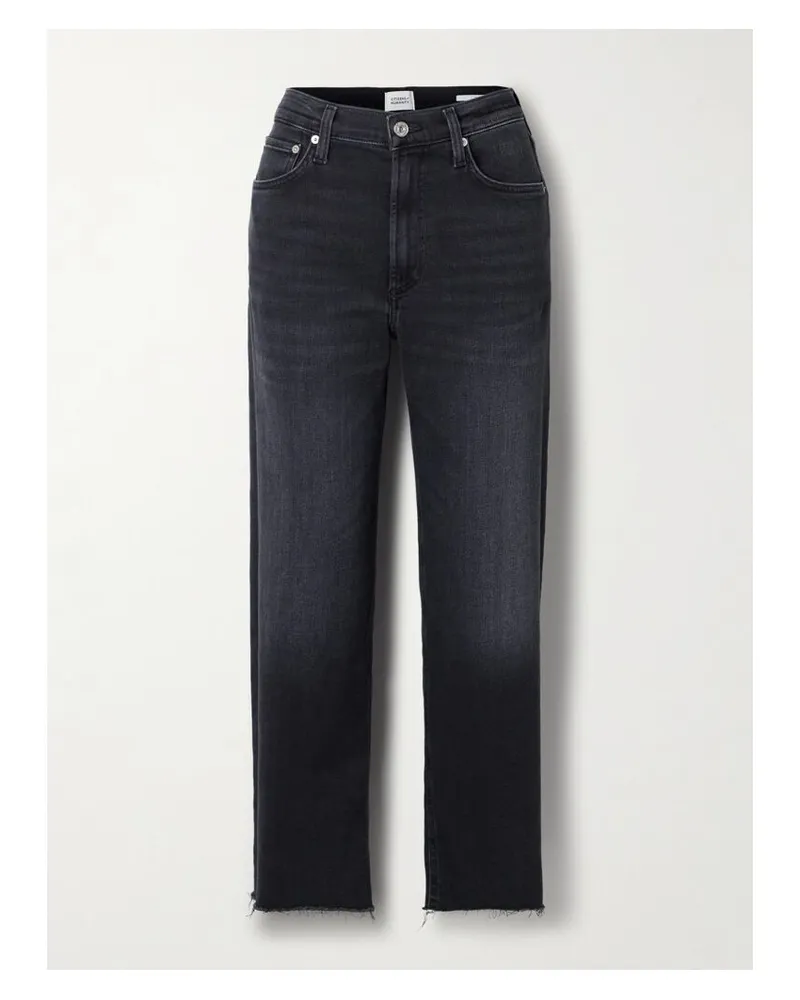 Citizens of humanity Palma Hoch Sitzende Jeans Mit Geradem Bein Und Fransen - Schwarz Schwarz