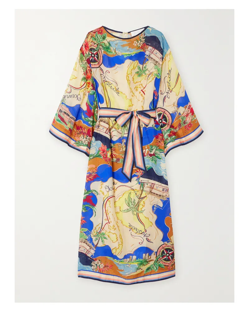 Zimmermann Net Sustain August Midikleid Aus Bedruckter Bioseide Mit Bindegürtel - Blau Blau