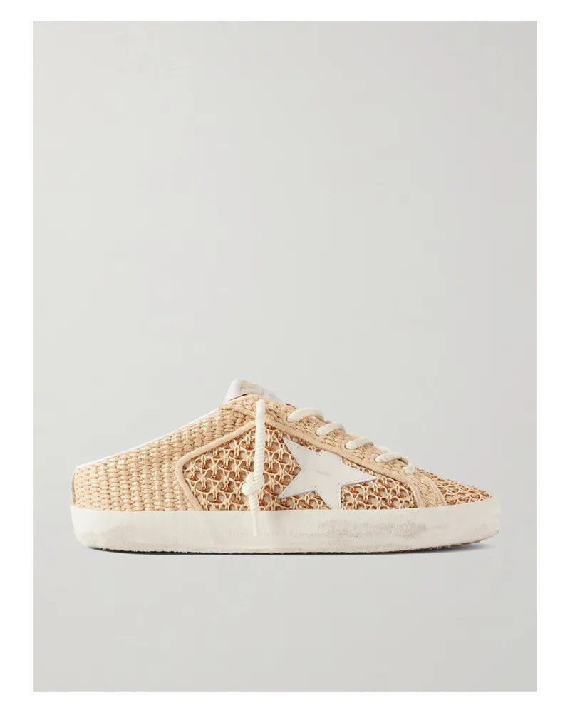 Golden Goose Superstar Sabot Distressed Leather-trimmed Raffia Slip-on Sneakers - Neutrals Neutrals