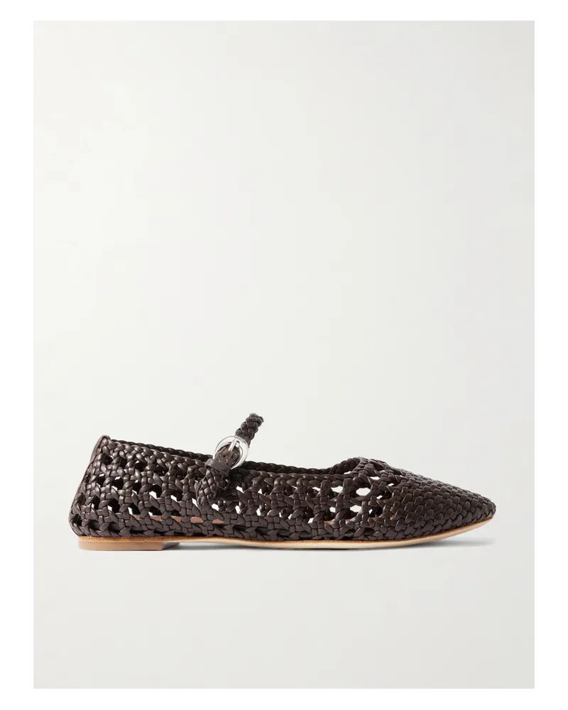 STAUD Nell Mary-jane-ballerinas Aus Geflochtenem Leder - Braun Braun