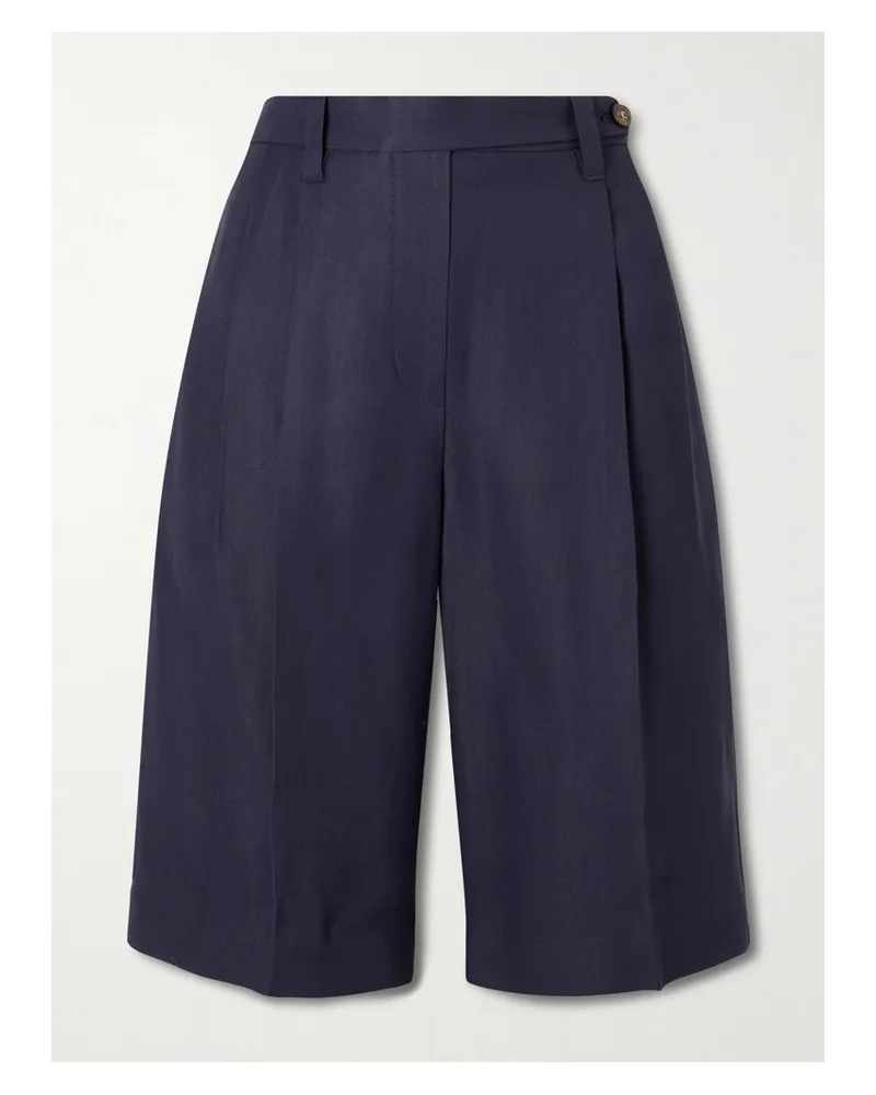 Brunello Cucinelli Bead-embellished Pleated Twill Shorts - Blue Blue