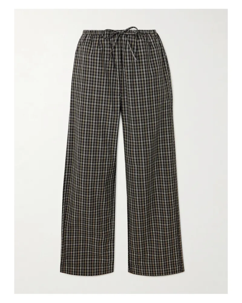 Róhe Hose Mit Weitem Bein Aus Karierter Baumwollpopeline - Schwarz Schwarz