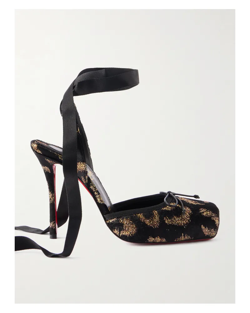 Christian Louboutin Cassia 100 Bow-detailed Satin-trimmed Fil Coupé Velvet Pumps - Black Black