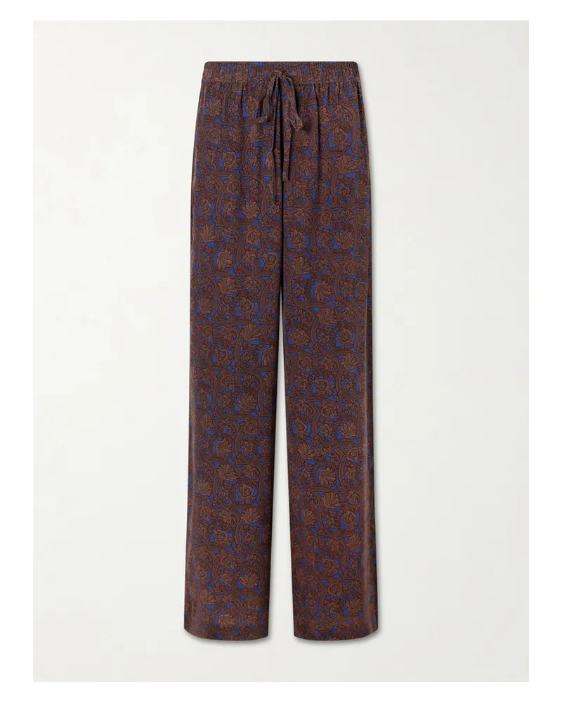 Matteau Printed Silk-crepe De Chine Straight-leg Pants - Brown Brown