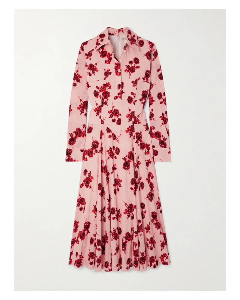 EMILIA WICKSTEAD Jancine Midi-hemdblusenkleid Aus Einer Baumwollmischung Mit Blumenprint Und Falten - Pink Pink