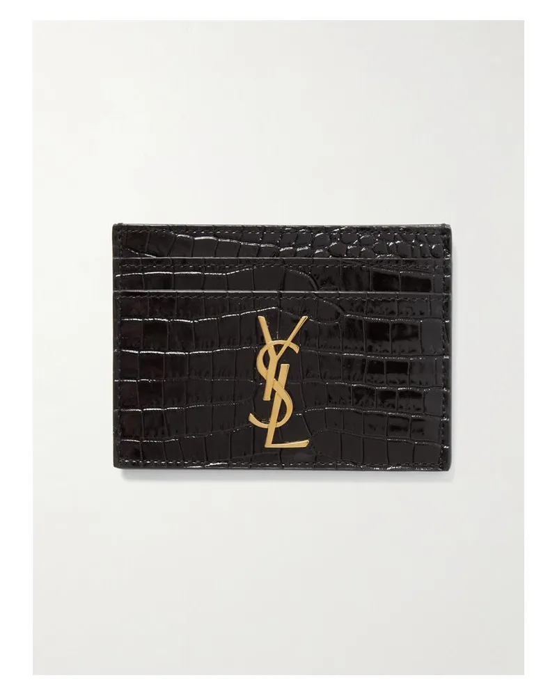Saint Laurent Verziertes Kartenetui Aus Leder Mit Krokodileffekt - Schwarz Schwarz