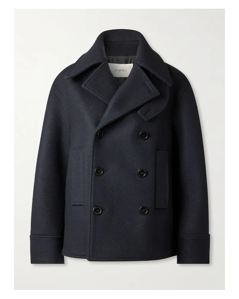 Saint Laurent Doppelreihiger Oversized-jacke Aus Woll-twill - Blau Blau