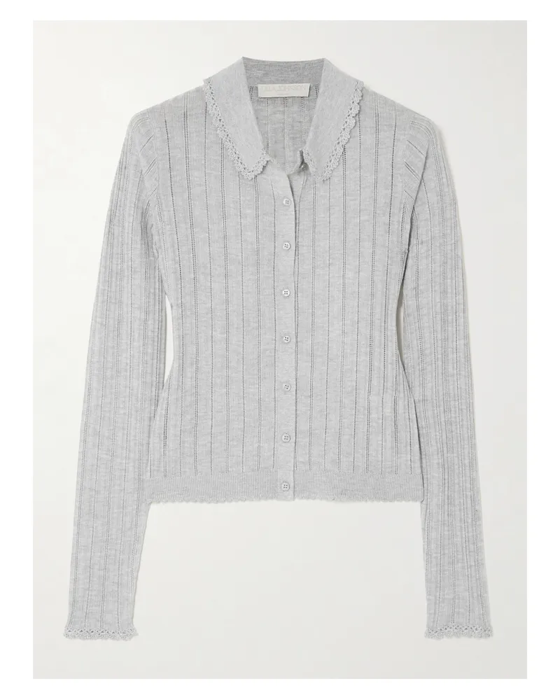 Ulla Johnson Lottie Cardigan Aus Pointelle-strick Mit Häkelbesätzen - Grau Grau