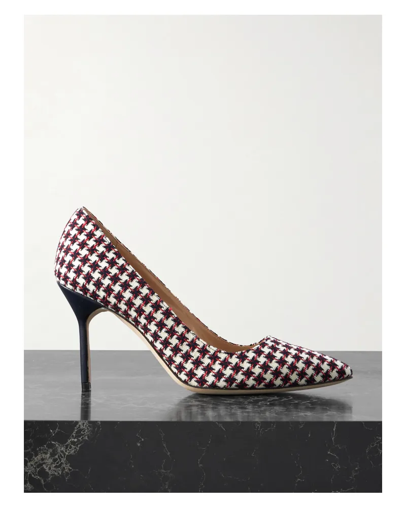 Manolo Blahnik 90 Pumps Aus Besticktem Tweed Mit Lederbesatz - Weiß Weiß