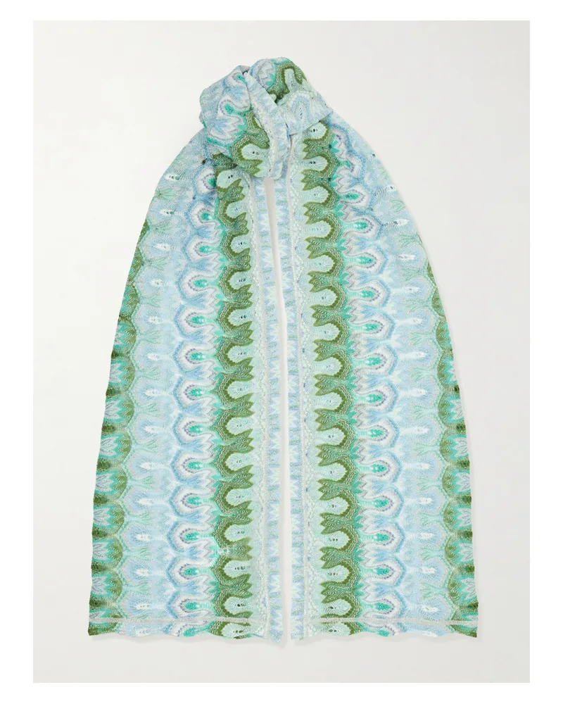 Missoni Überwurf Aus Gestreiftem Metallic-häkelstrick - Blau Blau