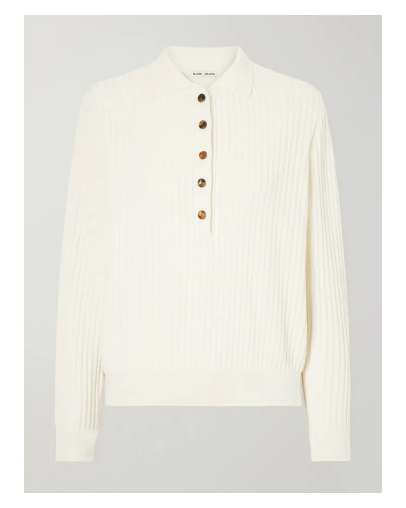 Blazé Milano Alegria Cable-knit And Silk And Cotton-blend Polo Sweater - Cream Cream