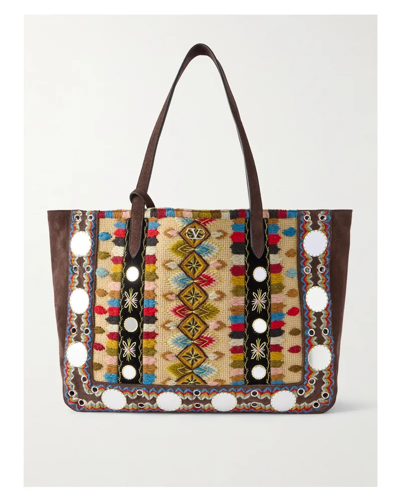 Valentino Garavani Nellcôte Tote Aus Veloursleder, Canvas Und Samt Mit Stickereien Und Verzierungen - Braun Braun