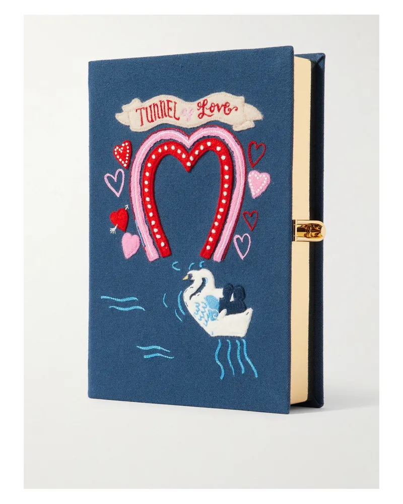 Olympia Le-Tan Tunnel Of Love Embroidered Appliquéd Canvas Clutch - Blue Blue