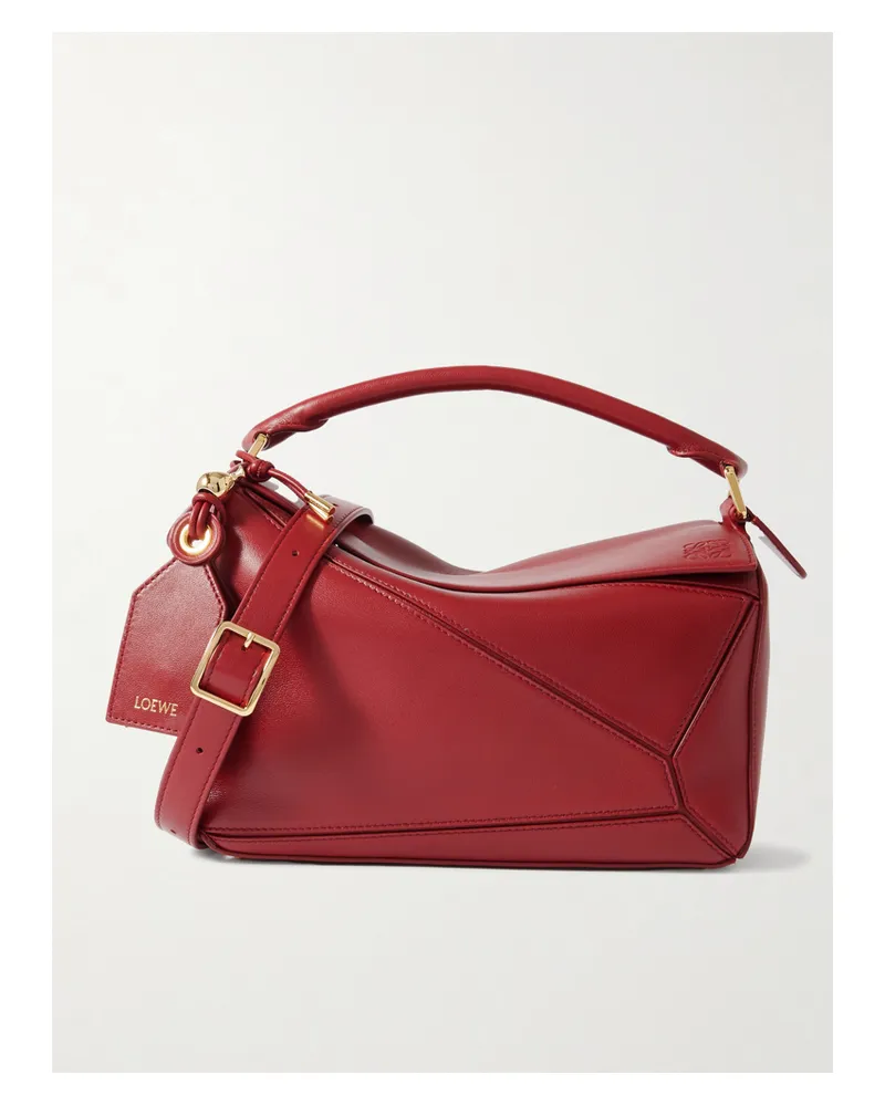 Loewe Featherlight Puzzle Small Textured-leather Shoulder Bag - Burgundy Burgundy