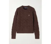 Zopfstrickpullover Aus Einer Woll-kaschmirmischung Mit Stickerei - Braun